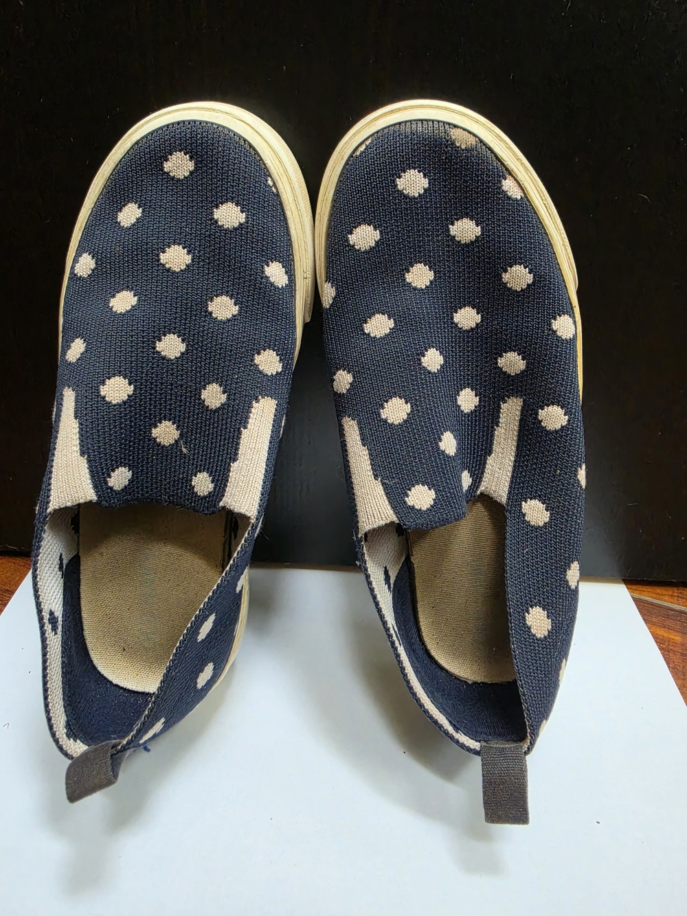 Kids 13 Navy Polka Dot Slip-On Sneakers